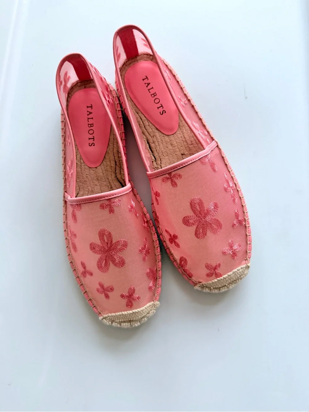 Talbots Izzy Embroidered Mesh Espadrille Flats Pink Floral 9